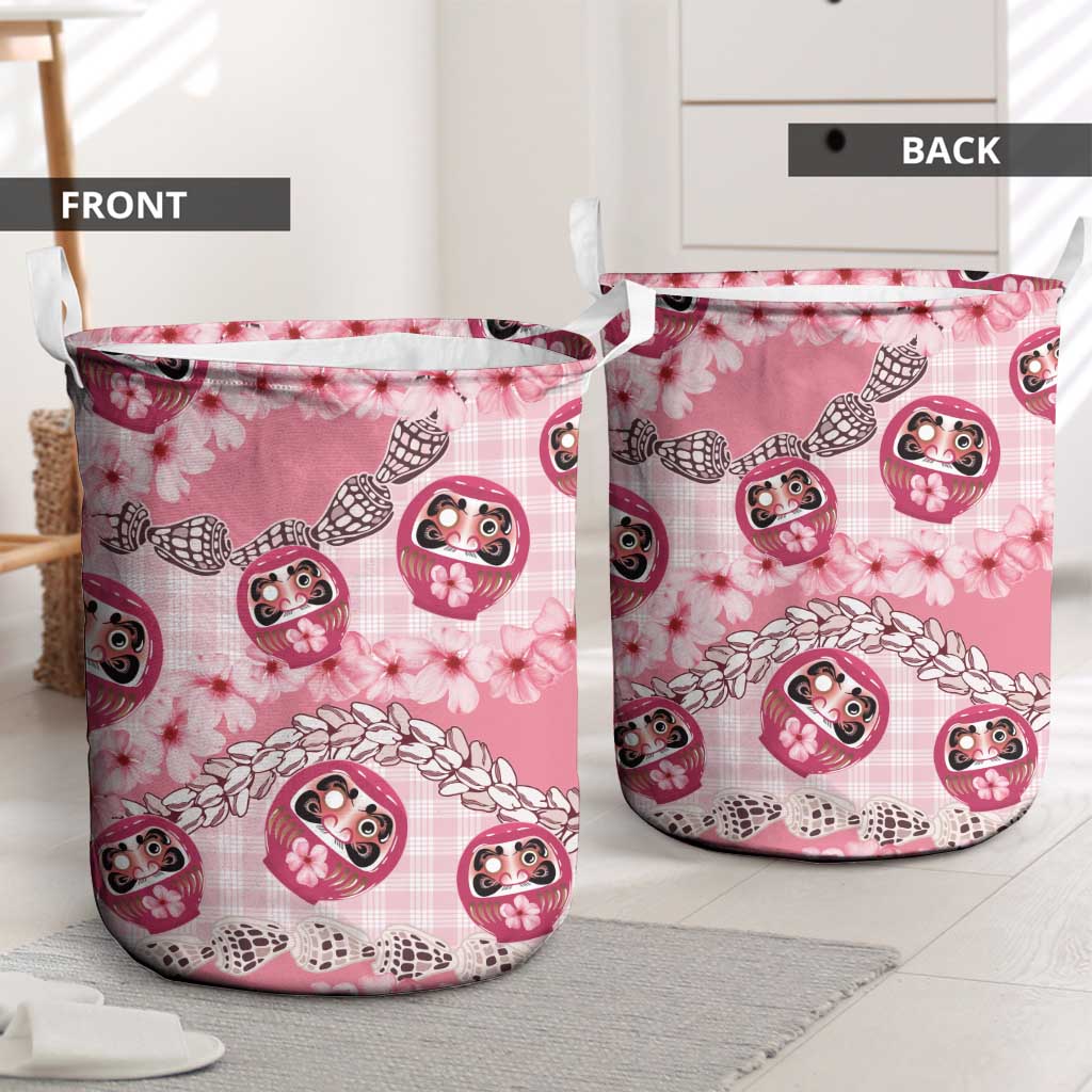 Japanese Daruma Doll Palaka Laundry Basket Cherry Blossoms With Shell Lei - Wonder Print Shop