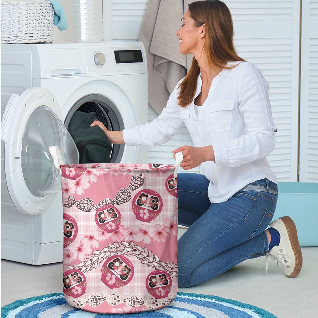 Japanese Daruma Doll Palaka Laundry Basket Cherry Blossoms With Shell Lei - Wonder Print Shop