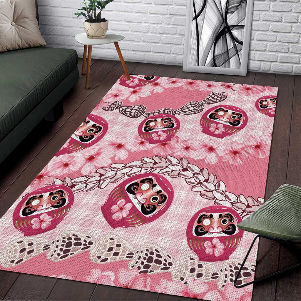 Japanese Daruma Doll Palaka Area Rug Cherry Blossoms With Shell Lei - Wonder Print Shop
