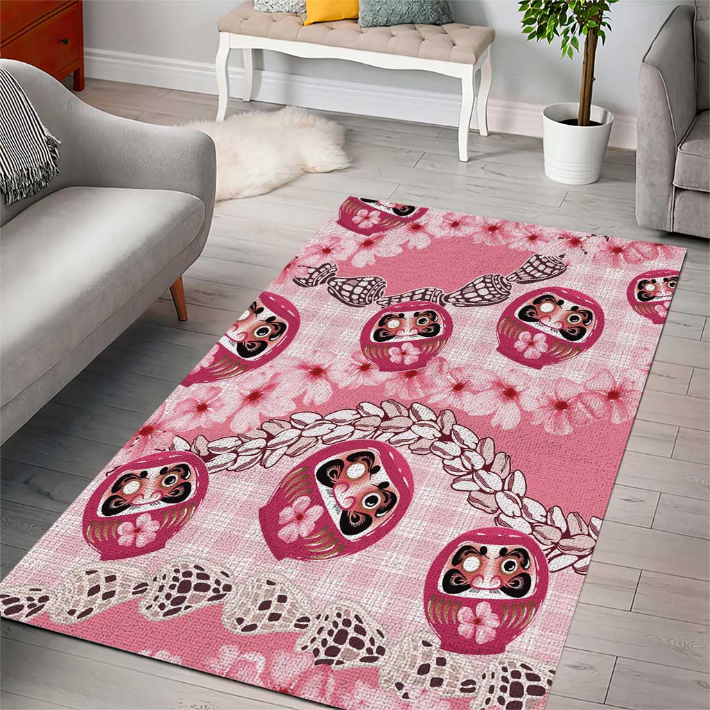 Japanese Daruma Doll Palaka Area Rug Cherry Blossoms With Shell Lei - Wonder Print Shop