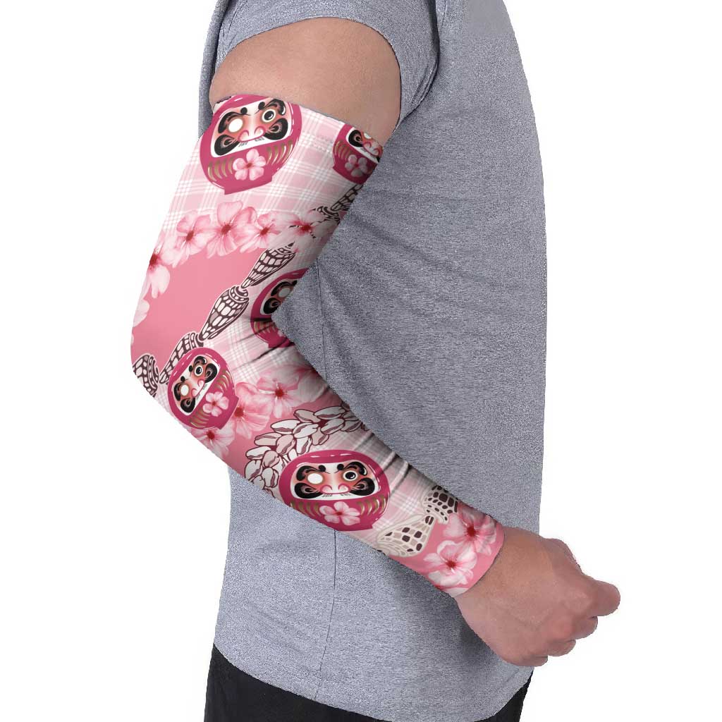 Japanese Daruma Doll Palaka Arm Sleeves Cherry Blossoms With Shell Lei - Wonder Print Shop