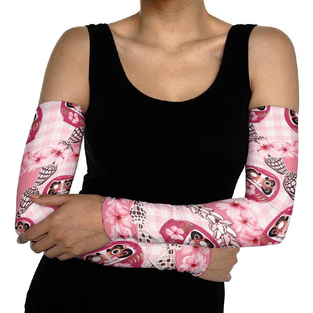 Japanese Daruma Doll Palaka Arm Sleeves Cherry Blossoms With Shell Lei - Wonder Print Shop