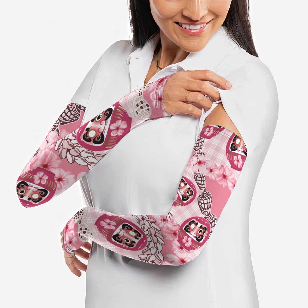 Japanese Daruma Doll Palaka Arm Sleeves Cherry Blossoms With Shell Lei - Wonder Print Shop