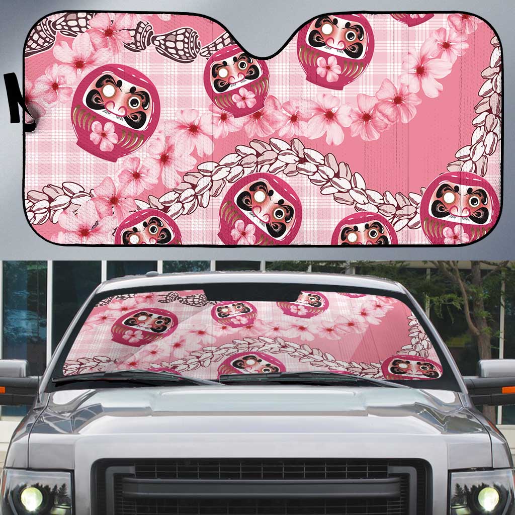Japanese Daruma Doll Palaka Auto Sun Shade Cherry Blossoms With Shell Lei - Wonder Print Shop