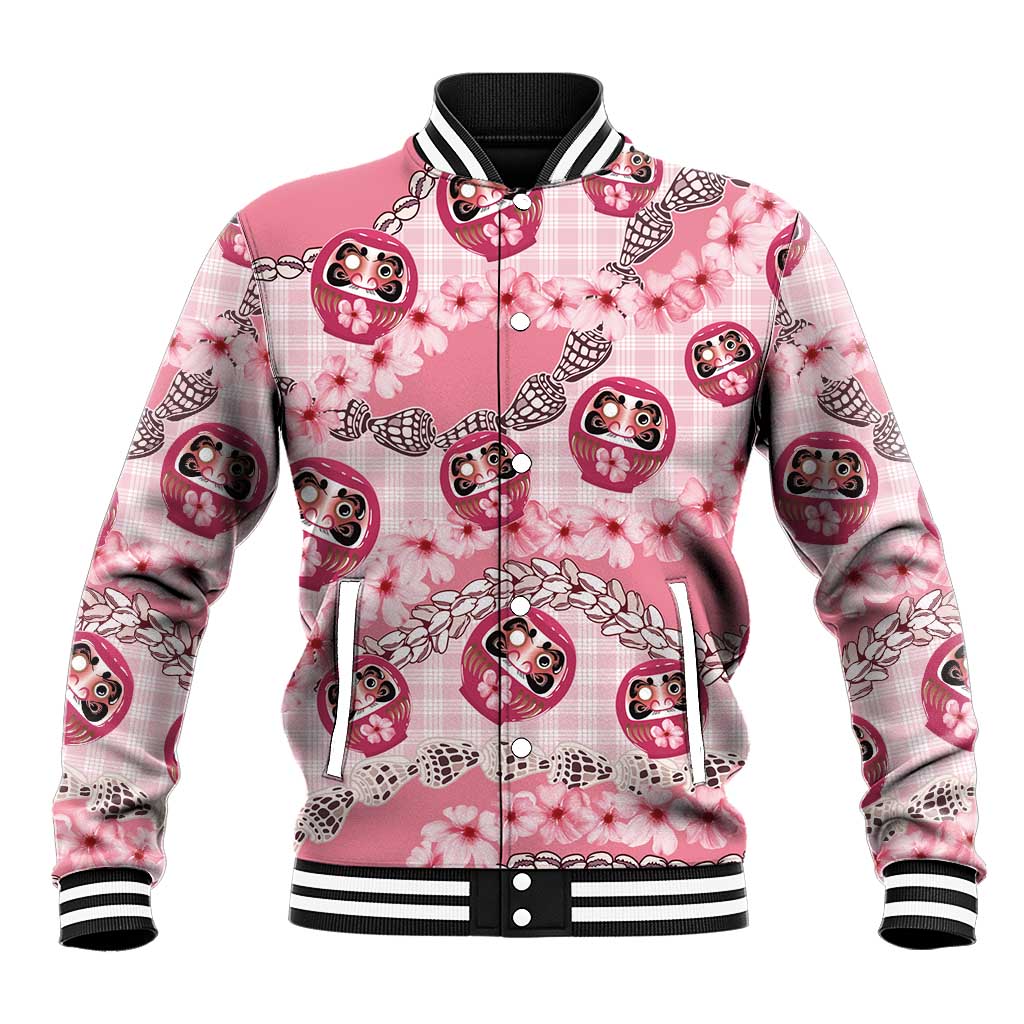 Japanese Daruma Doll Palaka Baseball Jacket Cherry Blossoms With Shell Lei - Wonder Print Shop