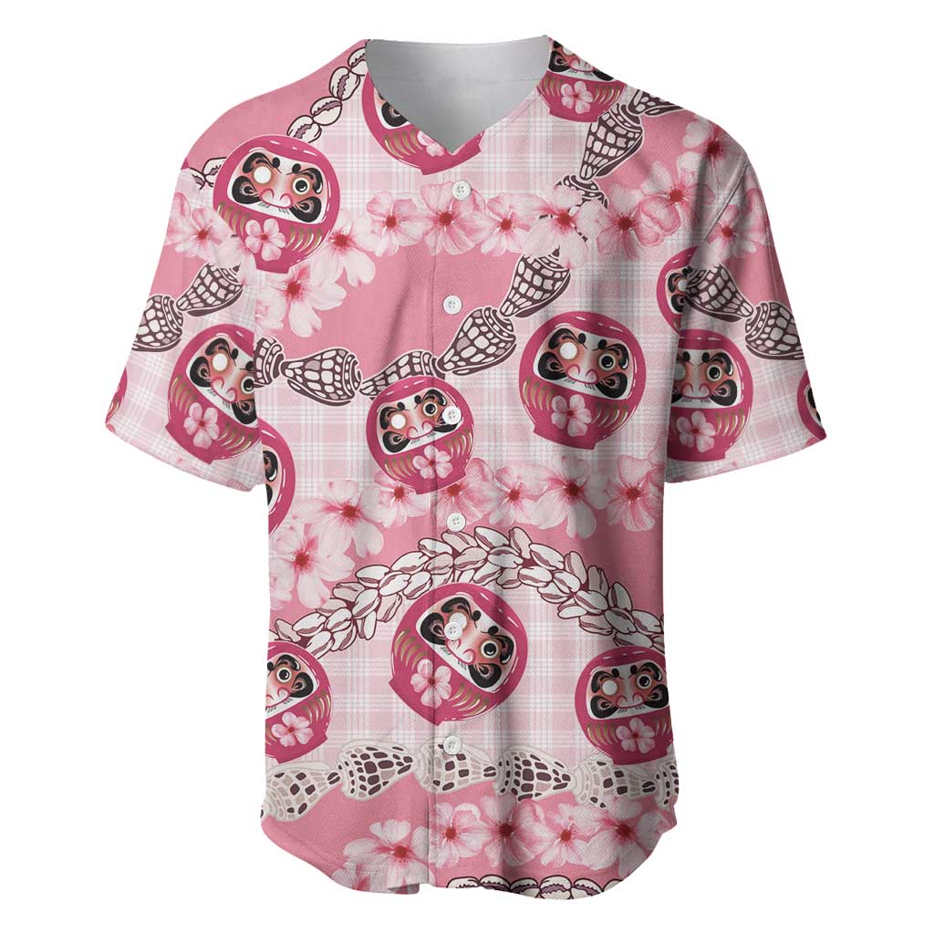 Japanese Daruma Doll Palaka Baseball Jersey Cherry Blossoms With Shell Lei - Wonder Print Shop