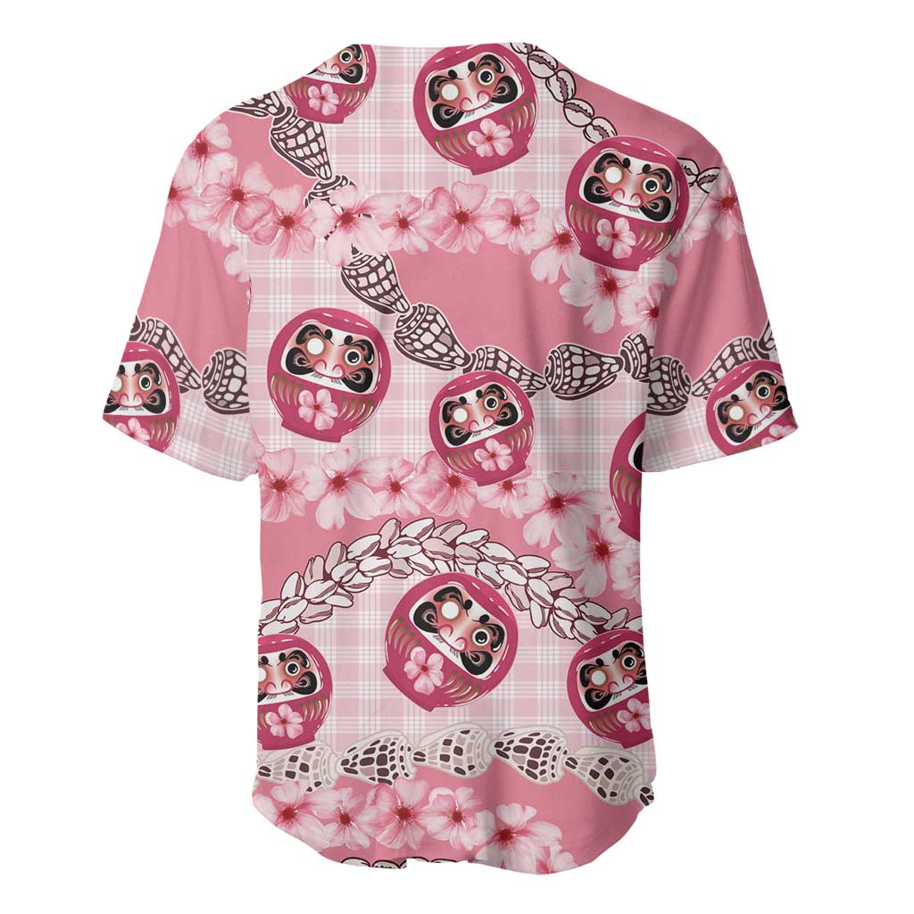 Japanese Daruma Doll Palaka Baseball Jersey Cherry Blossoms With Shell Lei - Wonder Print Shop