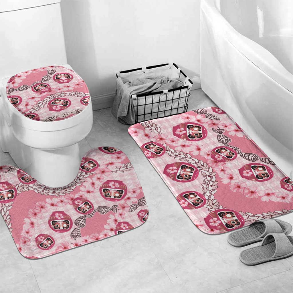 Japanese Daruma Doll Palaka Bathroom Set Cherry Blossoms With Shell Lei - Wonder Print Shop
