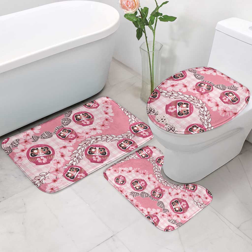 Japanese Daruma Doll Palaka Bathroom Set Cherry Blossoms With Shell Lei - Wonder Print Shop