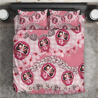 Japanese Daruma Doll Palaka Bedding Set Cherry Blossoms With Shell Lei - Wonder Print Shop