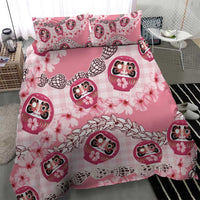 Japanese Daruma Doll Palaka Bedding Set Cherry Blossoms With Shell Lei - Wonder Print Shop