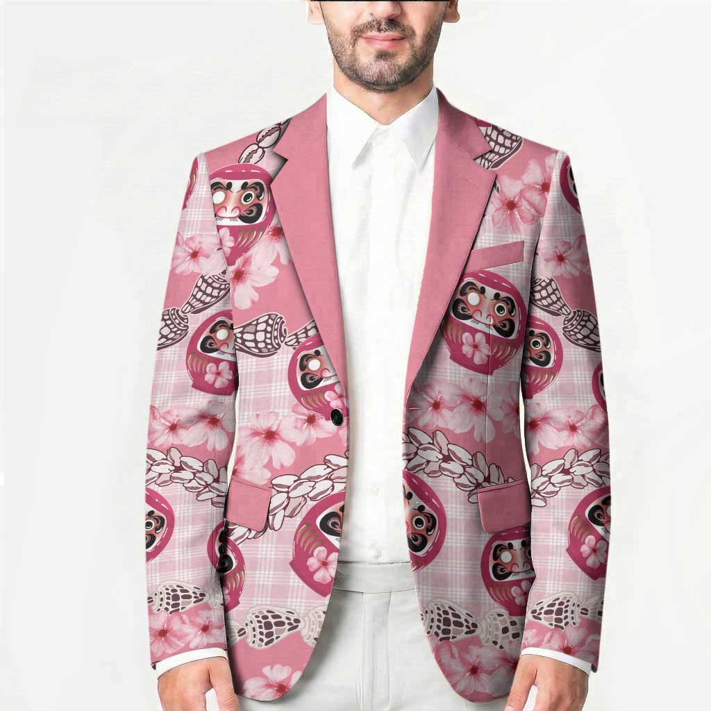 Japanese Daruma Doll Palaka Blazer Cherry Blossoms With Shell Lei - Wonder Print Shop