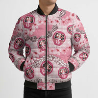 Japanese Daruma Doll Palaka Bomber Puffer Jacket Cherry Blossoms With Shell Lei - Wonder Print Shop