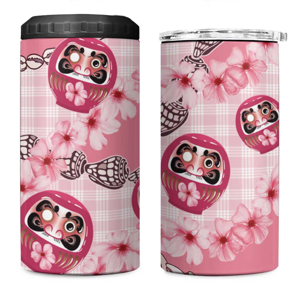 Japanese Daruma Doll Palaka 4 in 1 Can Cooler Tumbler Cherry Blossoms With Shell Lei - Wonder Print Shop