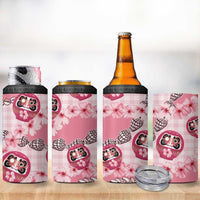 Japanese Daruma Doll Palaka 4 in 1 Can Cooler Tumbler Cherry Blossoms With Shell Lei - Wonder Print Shop