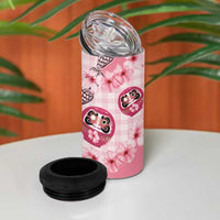 Japanese Daruma Doll Palaka 4 in 1 Can Cooler Tumbler Cherry Blossoms With Shell Lei - Wonder Print Shop