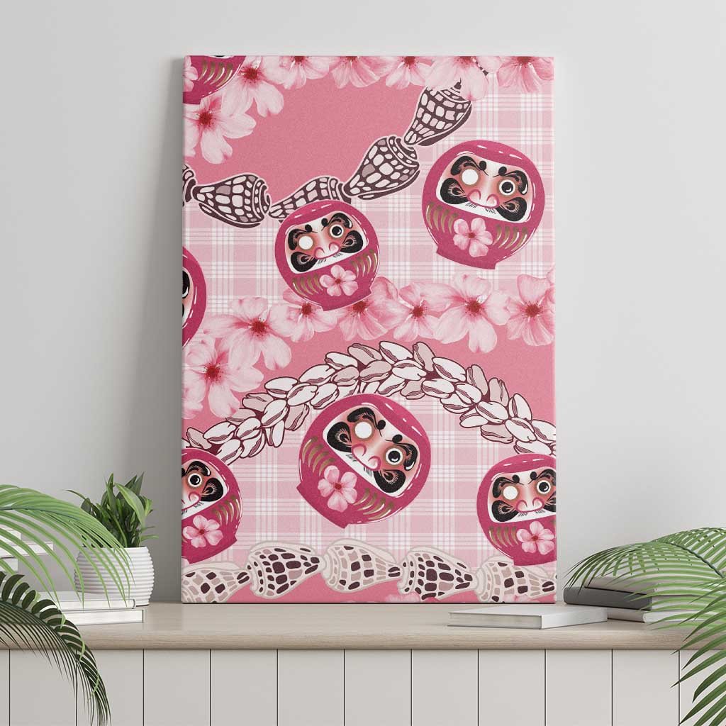 Japanese Daruma Doll Palaka Canvas Wall Art Cherry Blossoms With Shell Lei - Wonder Print Shop