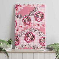Japanese Daruma Doll Palaka Canvas Wall Art Cherry Blossoms With Shell Lei - Wonder Print Shop