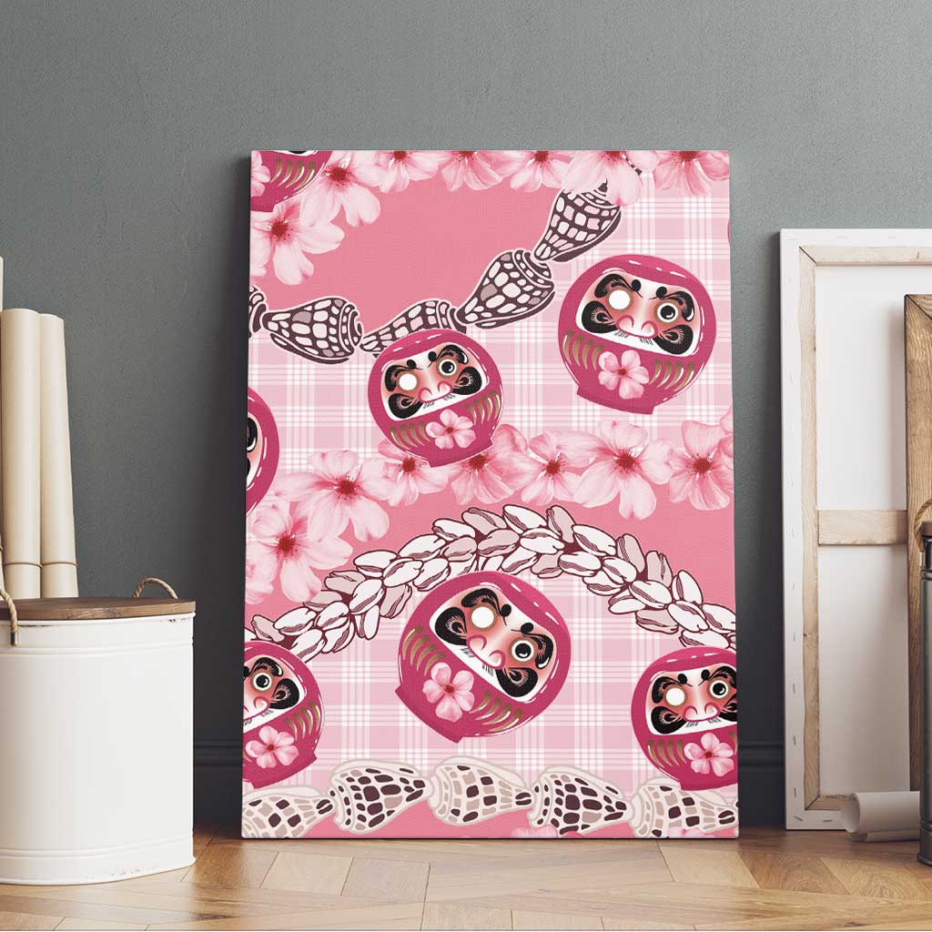 Japanese Daruma Doll Palaka Canvas Wall Art Cherry Blossoms With Shell Lei - Wonder Print Shop