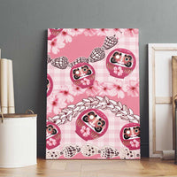 Japanese Daruma Doll Palaka Canvas Wall Art Cherry Blossoms With Shell Lei - Wonder Print Shop