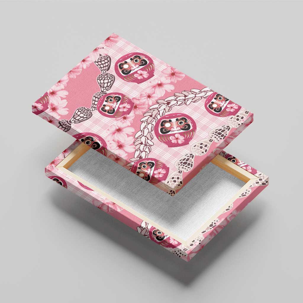 Japanese Daruma Doll Palaka Canvas Wall Art Cherry Blossoms With Shell Lei - Wonder Print Shop