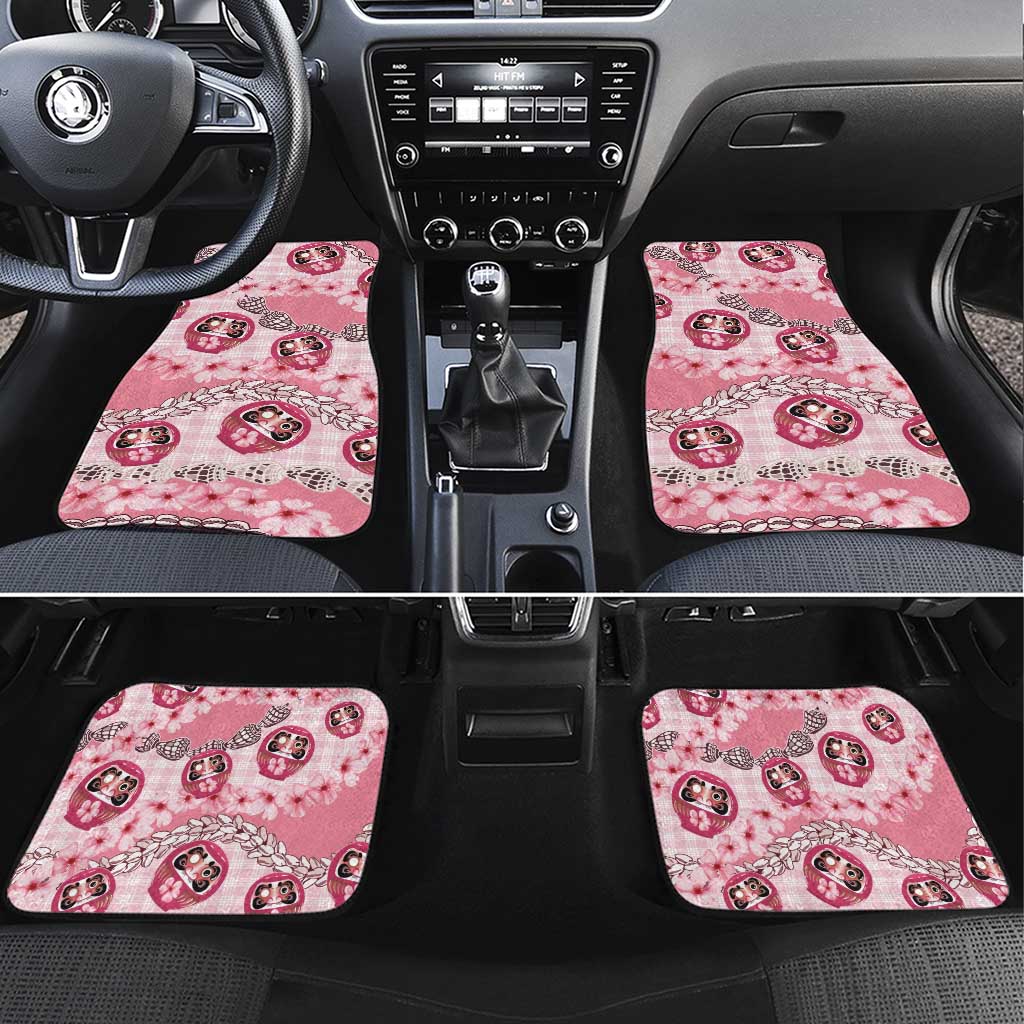 Japanese Daruma Doll Palaka Car Mats Cherry Blossoms With Shell Lei - Wonder Print Shop
