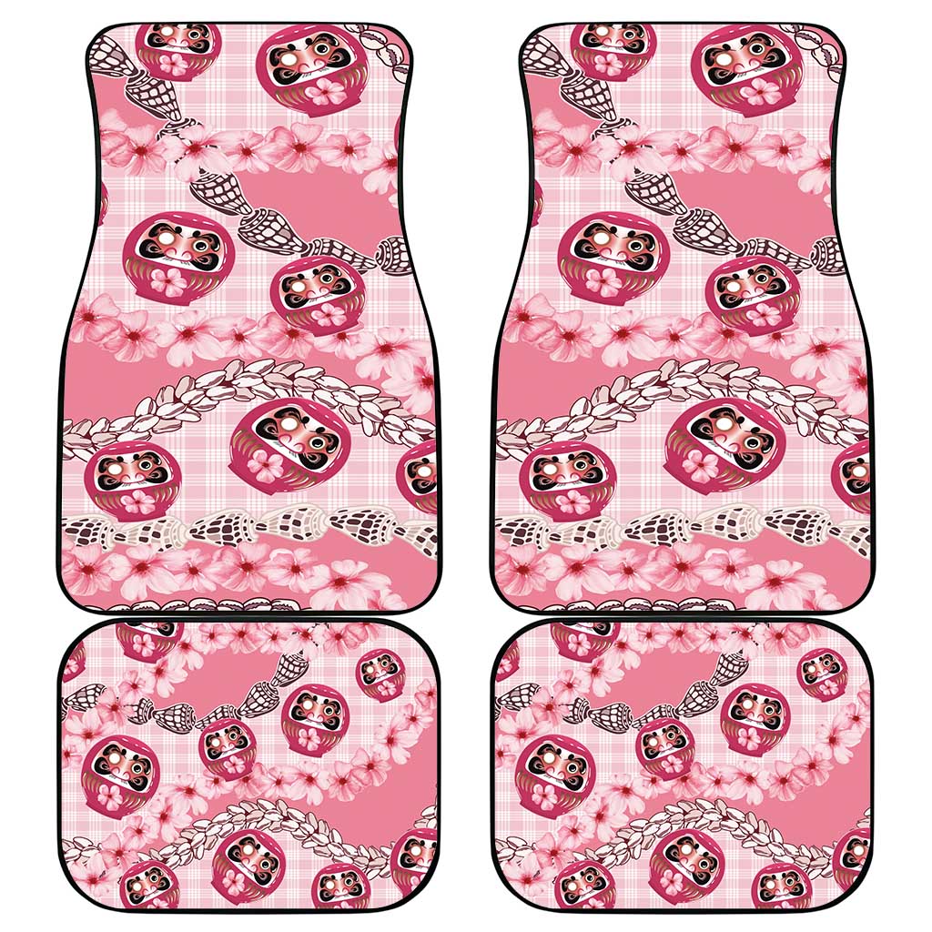 Japanese Daruma Doll Palaka Car Mats Cherry Blossoms With Shell Lei - Wonder Print Shop