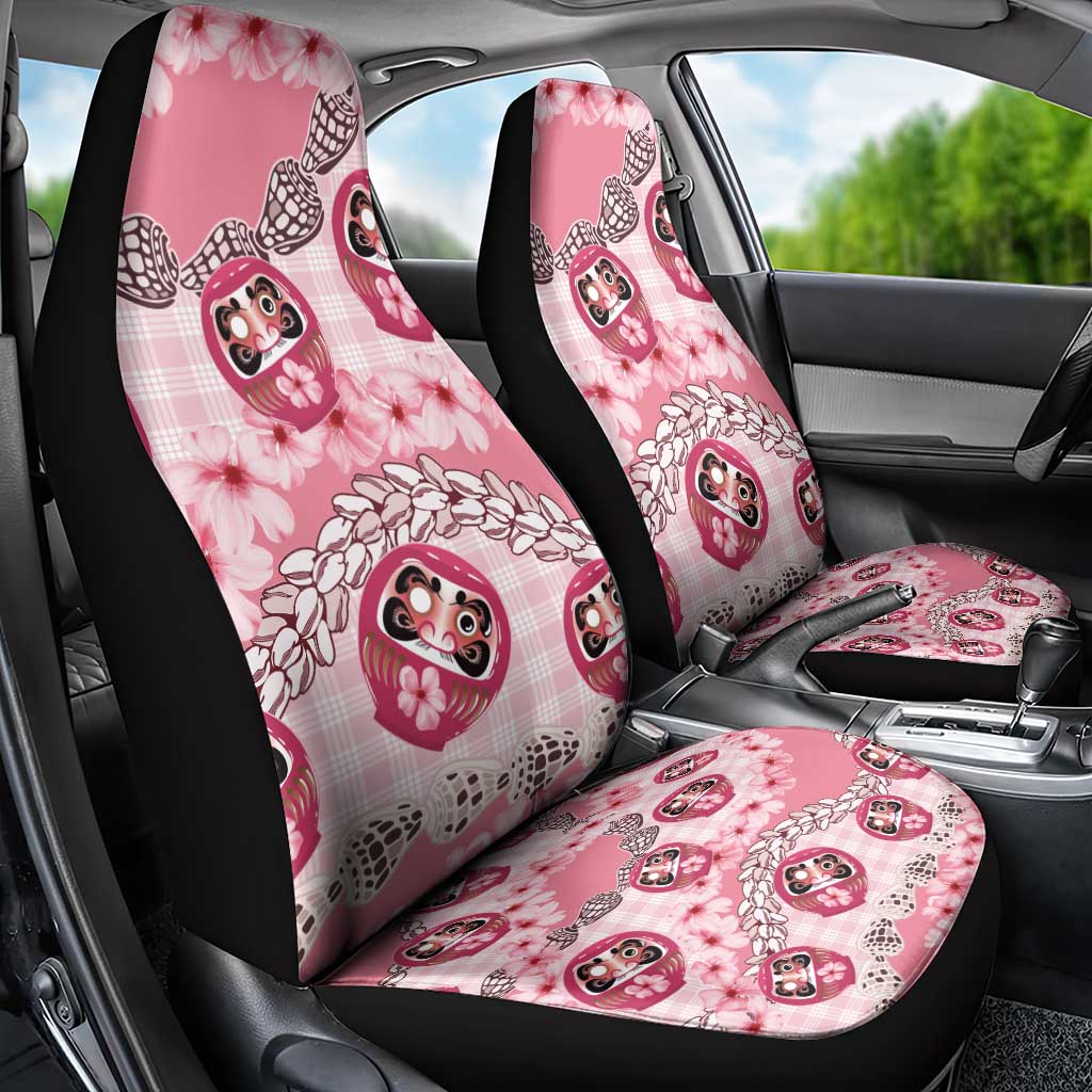 Japanese Daruma Doll Palaka Car Seat Cover Cherry Blossoms With Shell Lei - Wonder Print Shop