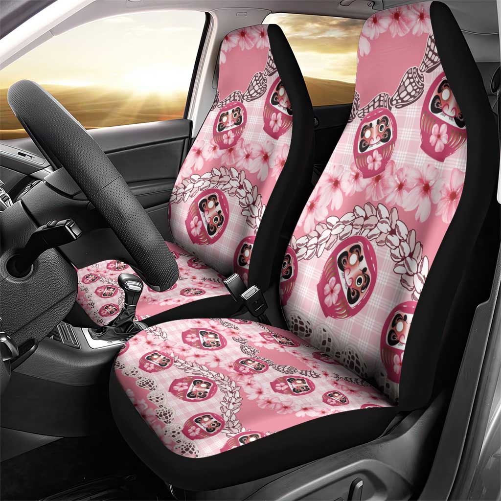 Japanese Daruma Doll Palaka Car Seat Cover Cherry Blossoms With Shell Lei - Wonder Print Shop