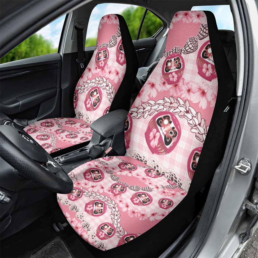 Japanese Daruma Doll Palaka Car Seat Cover Cherry Blossoms With Shell Lei - Wonder Print Shop