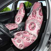 Japanese Daruma Doll Palaka Car Seat Cover Cherry Blossoms With Shell Lei - Wonder Print Shop