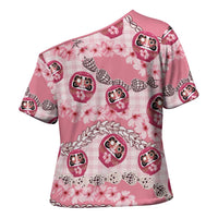 Japanese Daruma Doll Palaka Cross Shoulder Shirt Cherry Blossoms With Shell Lei - Wonder Print Shop