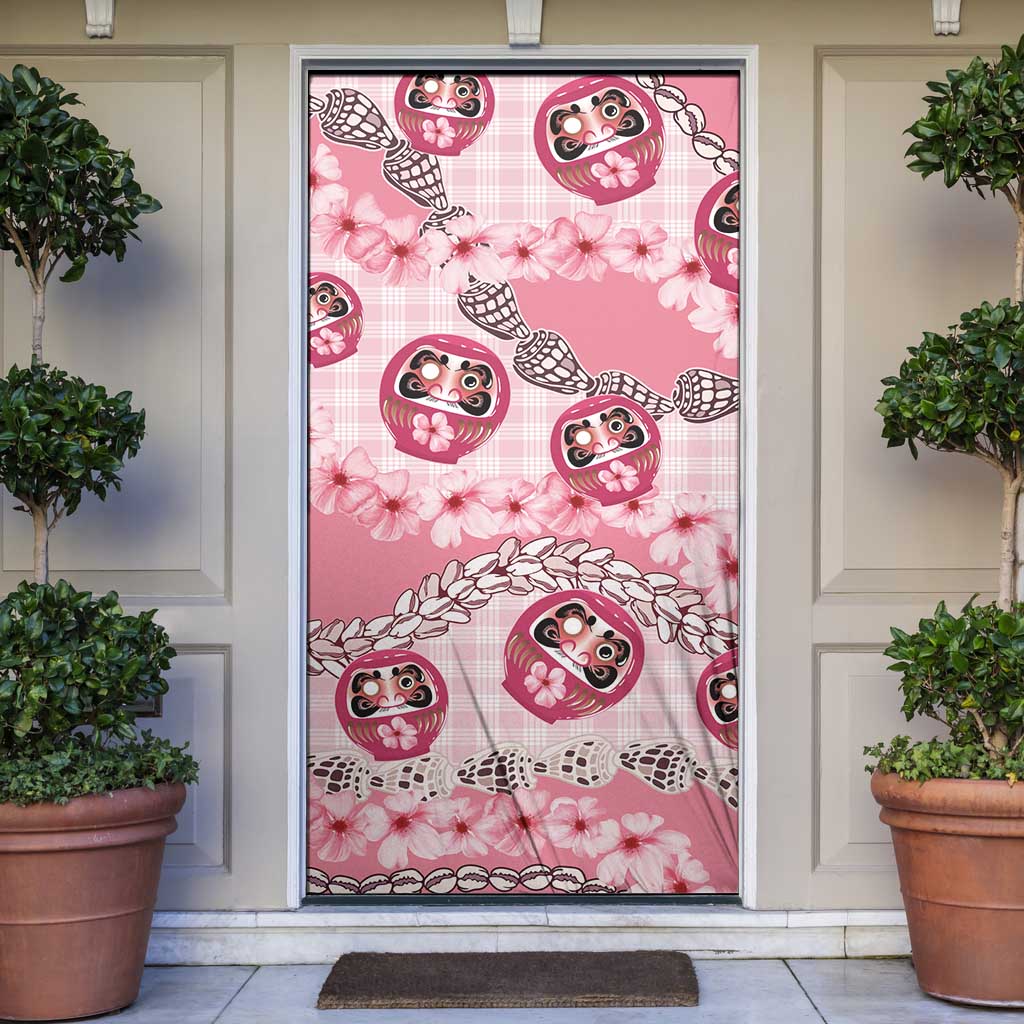 Japanese Daruma Doll Palaka Door Cover Cherry Blossoms With Shell Lei - Wonder Print Shop