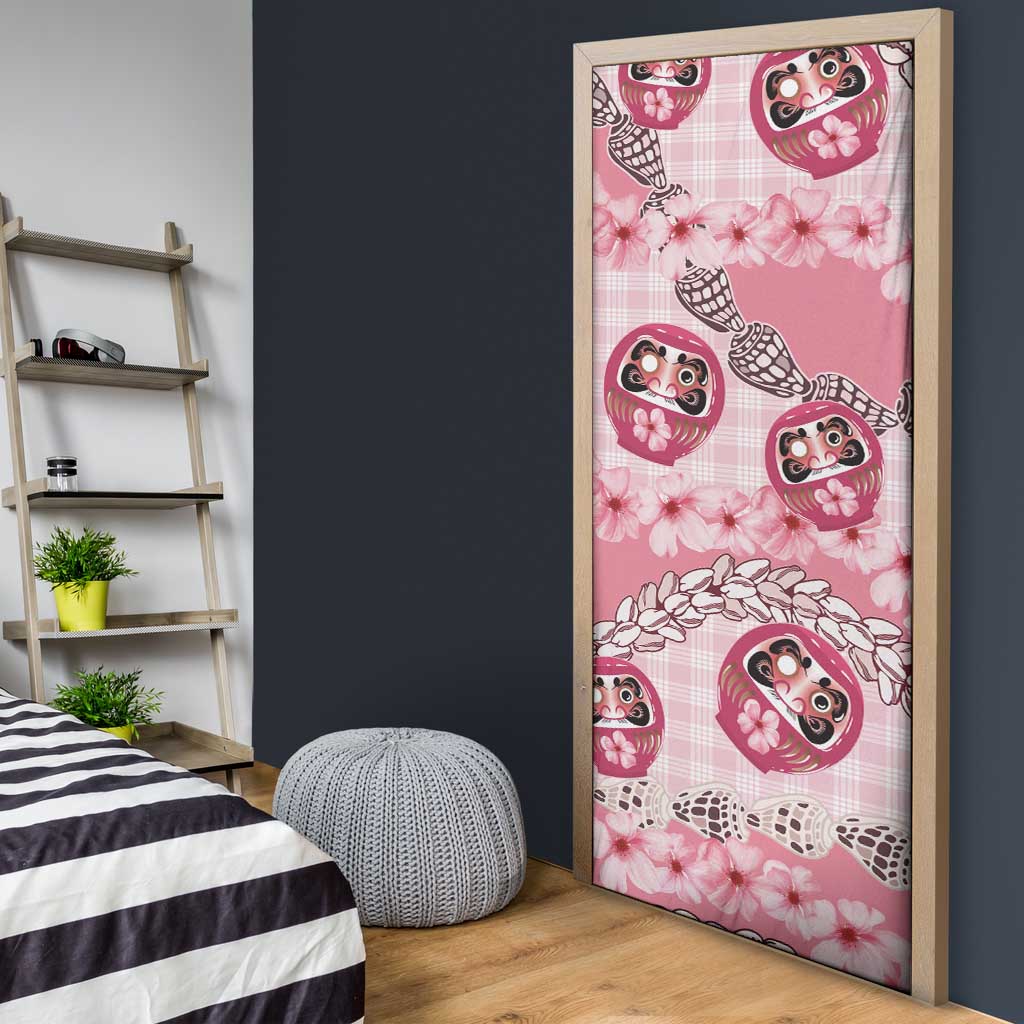 Japanese Daruma Doll Palaka Door Cover Cherry Blossoms With Shell Lei - Wonder Print Shop