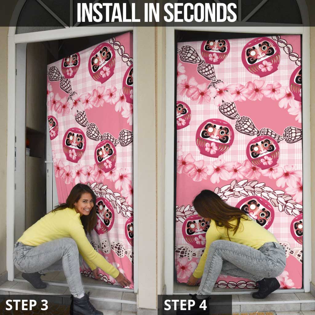 Japanese Daruma Doll Palaka Door Cover Cherry Blossoms With Shell Lei - Wonder Print Shop