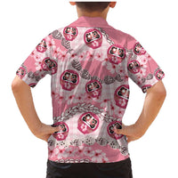 Japanese Daruma Doll Palaka Family Matching Mermaid Dress and Hawaiian Shirt Cherry Blossoms With Shell Lei - Wonder Print Shop