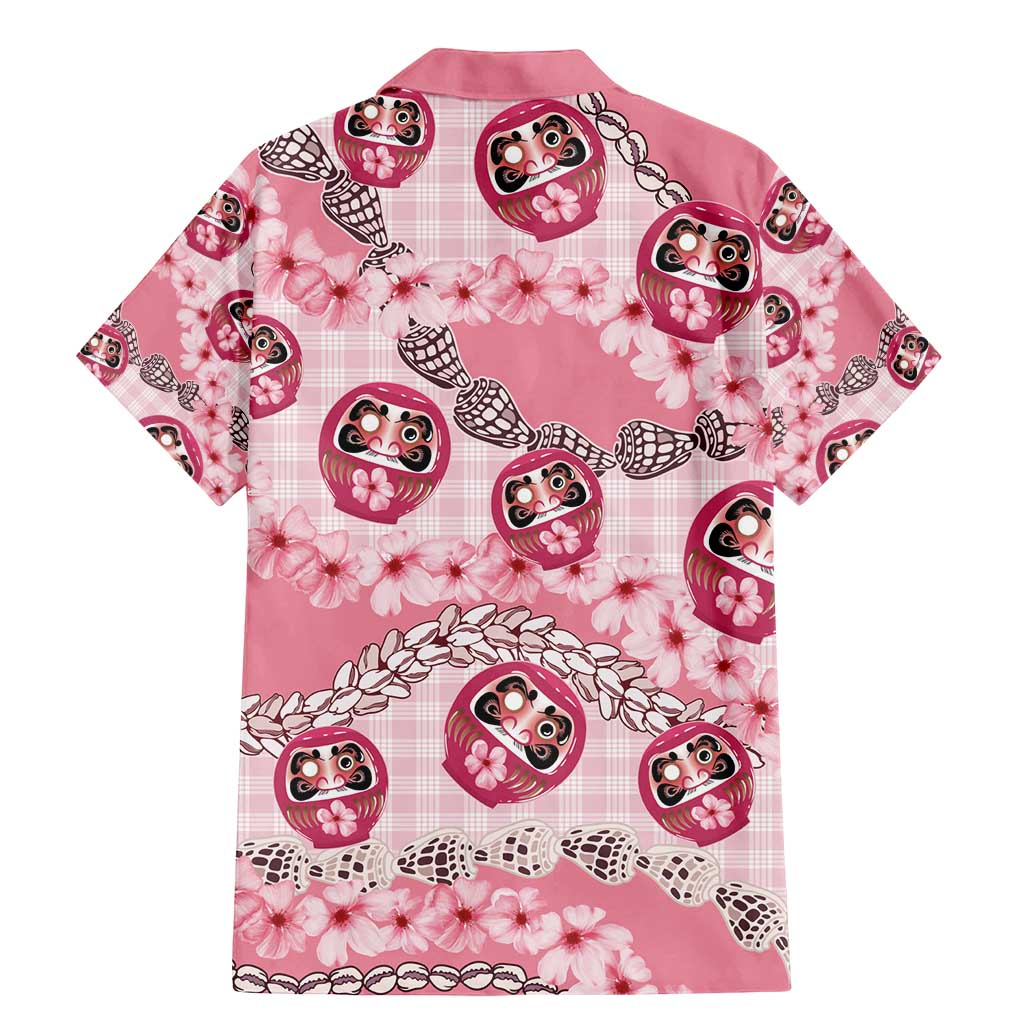 Japanese Daruma Doll Palaka Family Matching Mermaid Dress and Hawaiian Shirt Cherry Blossoms With Shell Lei - Wonder Print Shop