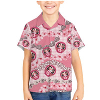 Japanese Daruma Doll Palaka Family Matching Mermaid Dress and Hawaiian Shirt Cherry Blossoms With Shell Lei - Wonder Print Shop