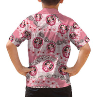 Japanese Daruma Doll Palaka Family Matching Off The Shoulder Long Sleeve Dress and Hawaiian Shirt Cherry Blossoms With Shell Lei - Wonder Print Shop