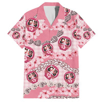 Japanese Daruma Doll Palaka Family Matching Off The Shoulder Long Sleeve Dress and Hawaiian Shirt Cherry Blossoms With Shell Lei - Wonder Print Shop
