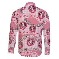 Japanese Daruma Doll Palaka Family Matching Off The Shoulder Long Sleeve Dress and Hawaiian Shirt Cherry Blossoms With Shell Lei - Wonder Print Shop