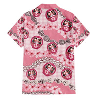 Japanese Daruma Doll Palaka Family Matching Off Shoulder Short Dress and Hawaiian Shirt Cherry Blossoms With Shell Lei - Wonder Print Shop