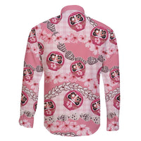 Japanese Daruma Doll Palaka Family Matching Off Shoulder Short Dress and Hawaiian Shirt Cherry Blossoms With Shell Lei - Wonder Print Shop