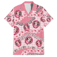 Japanese Daruma Doll Palaka Family Matching Short Sleeve Bodycon Dress and Hawaiian Shirt Cherry Blossoms With Shell Lei - Wonder Print Shop