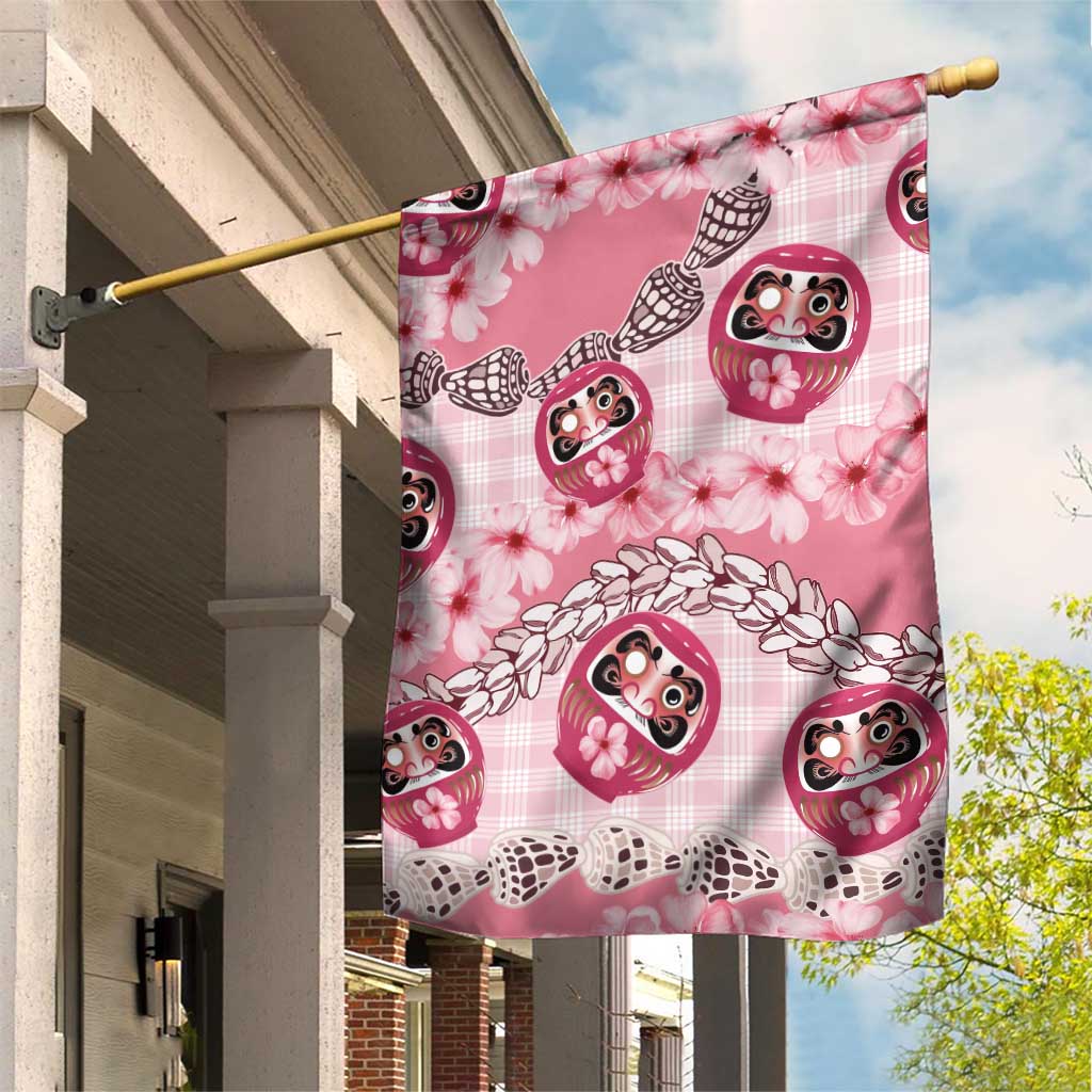 Japanese Daruma Doll Palaka Garden Flag Cherry Blossoms With Shell Lei - Wonder Print Shop