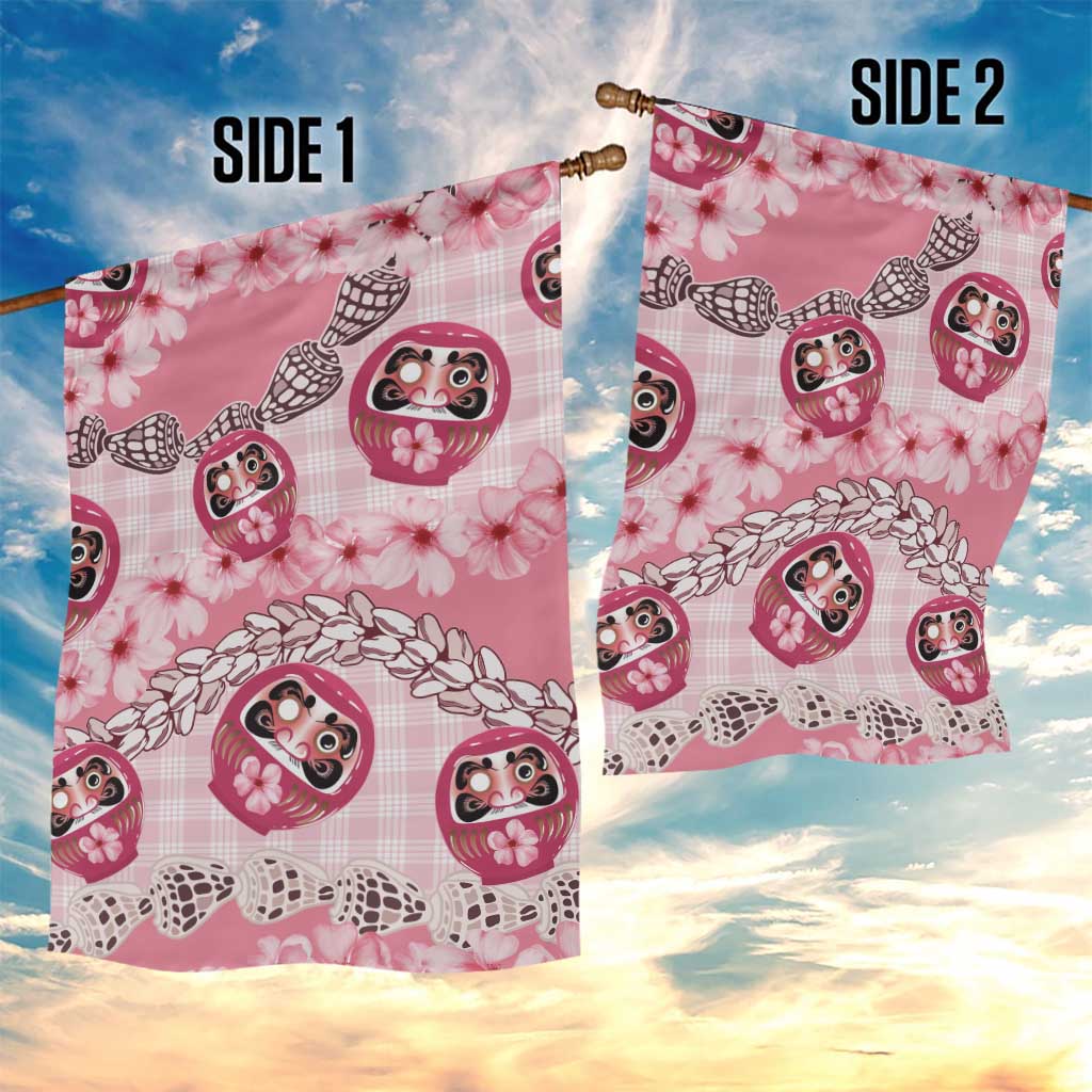 Japanese Daruma Doll Palaka Garden Flag Cherry Blossoms With Shell Lei - Wonder Print Shop