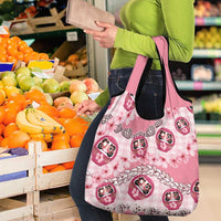 Japanese Daruma Doll Palaka Grocery Bag Cherry Blossoms With Shell Lei - Wonder Print Shop