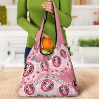 Japanese Daruma Doll Palaka Grocery Bag Cherry Blossoms With Shell Lei - Wonder Print Shop
