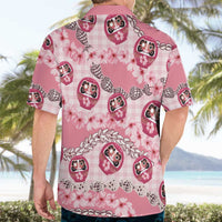 Japanese Daruma Doll Palaka Hawaiian Shirt Cherry Blossoms With Shell Lei - undefined