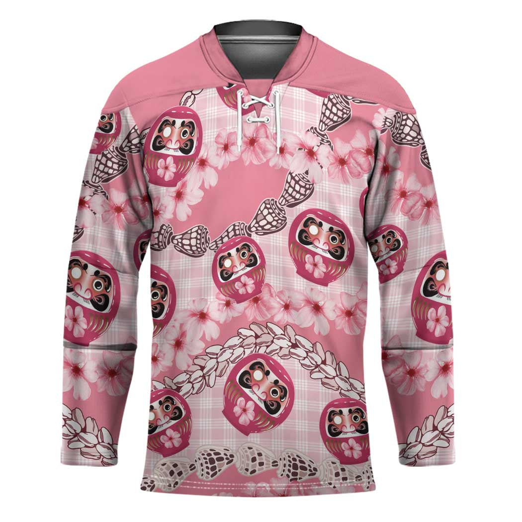 Japanese Daruma Doll Palaka Hockey Jersey Cherry Blossoms With Shell Lei - Wonder Print Shop